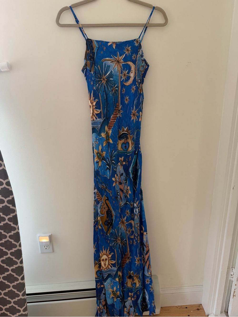 FARM Rio Royal Blue Celestial Print Maxi Slip Dress